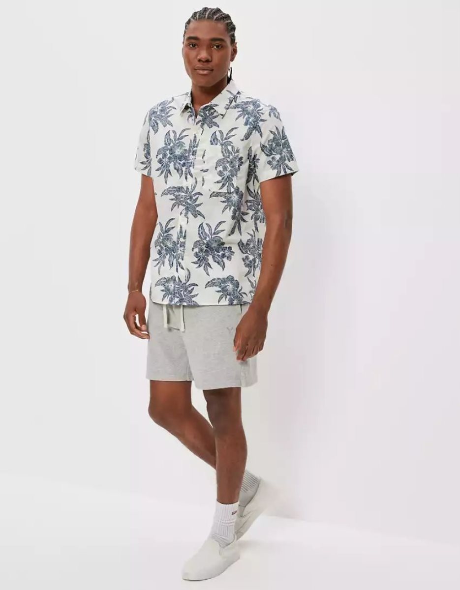 Hauts Flanelle American Eagle AE Tropical Button-Up Resort Shirt Blanche Homme | QJV-57495908